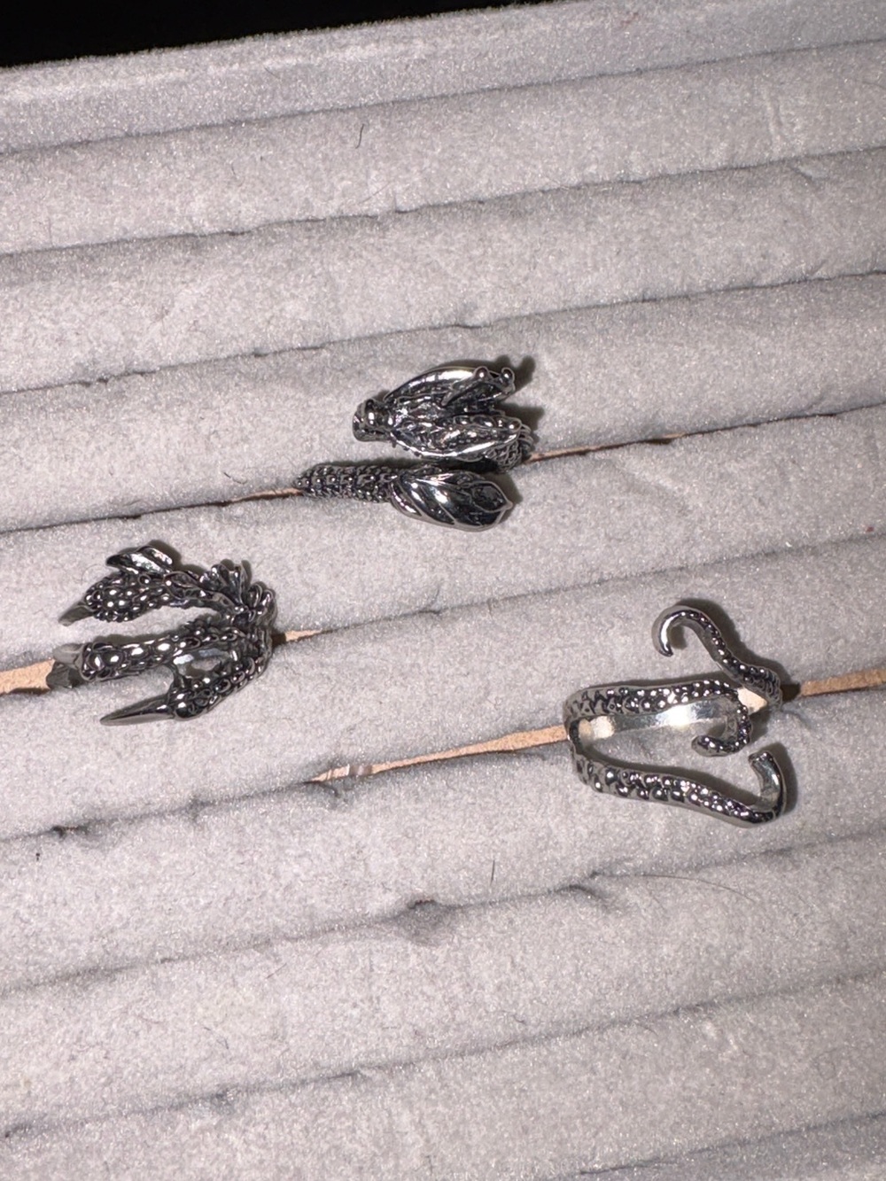 Silver-tone Reptile Claw & Snake adjustable  Ring Set of 3
